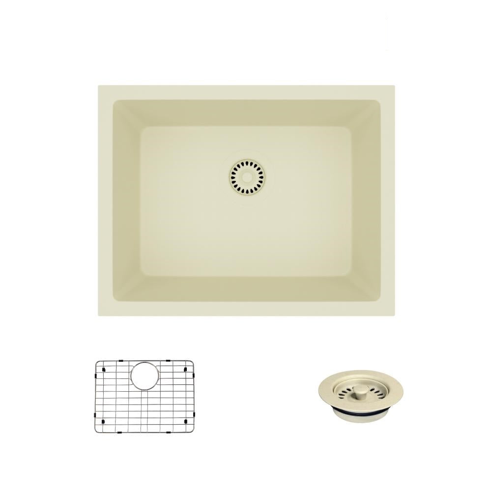 Rene 22" Composite Granite Kitchen Sink, Ecru, R3-1004-ECR-ST-CGF - The Sink Boutique