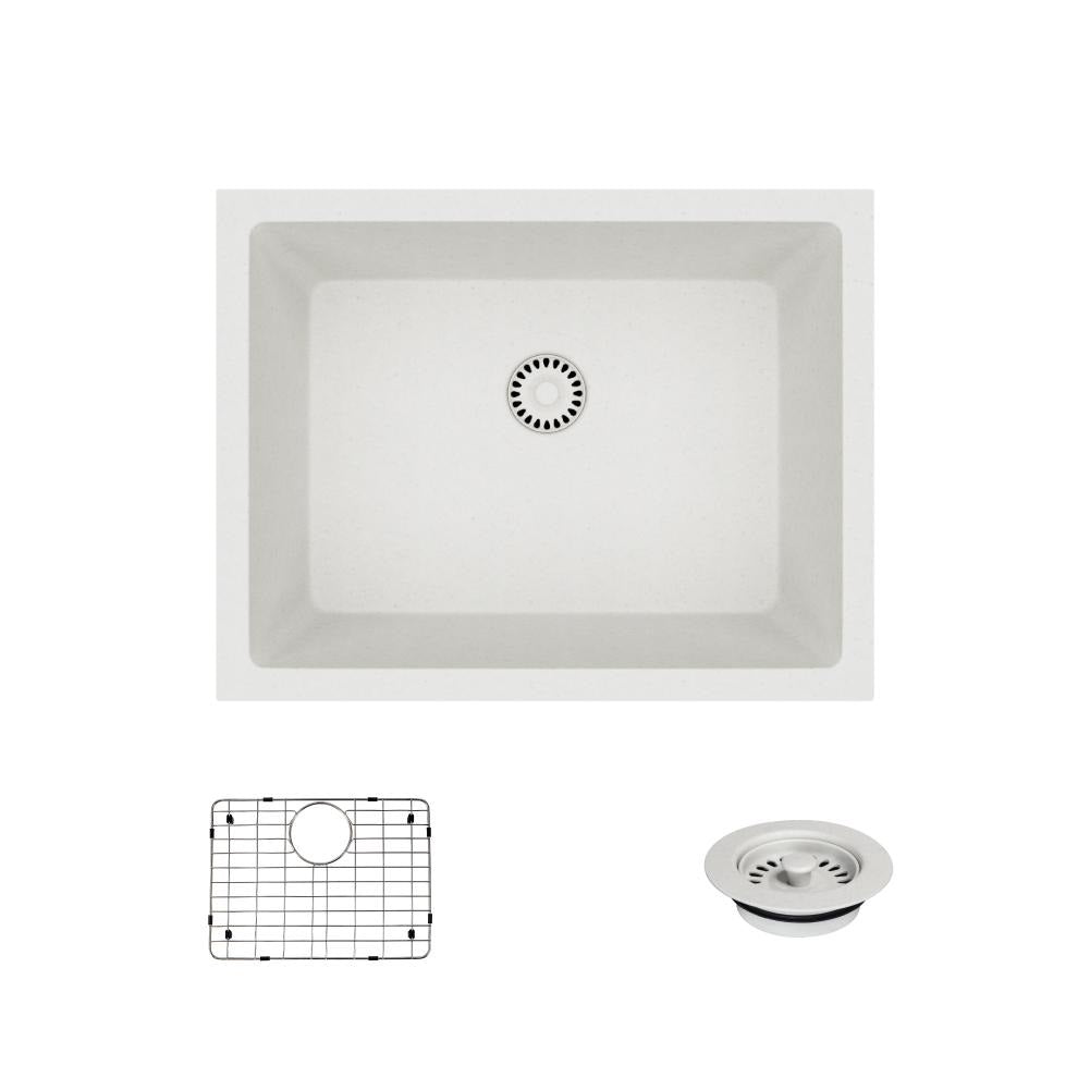 Rene 22" Composite Granite Kitchen Sink, Ivory, R3-1004-IVR-ST-CGF - The Sink Boutique