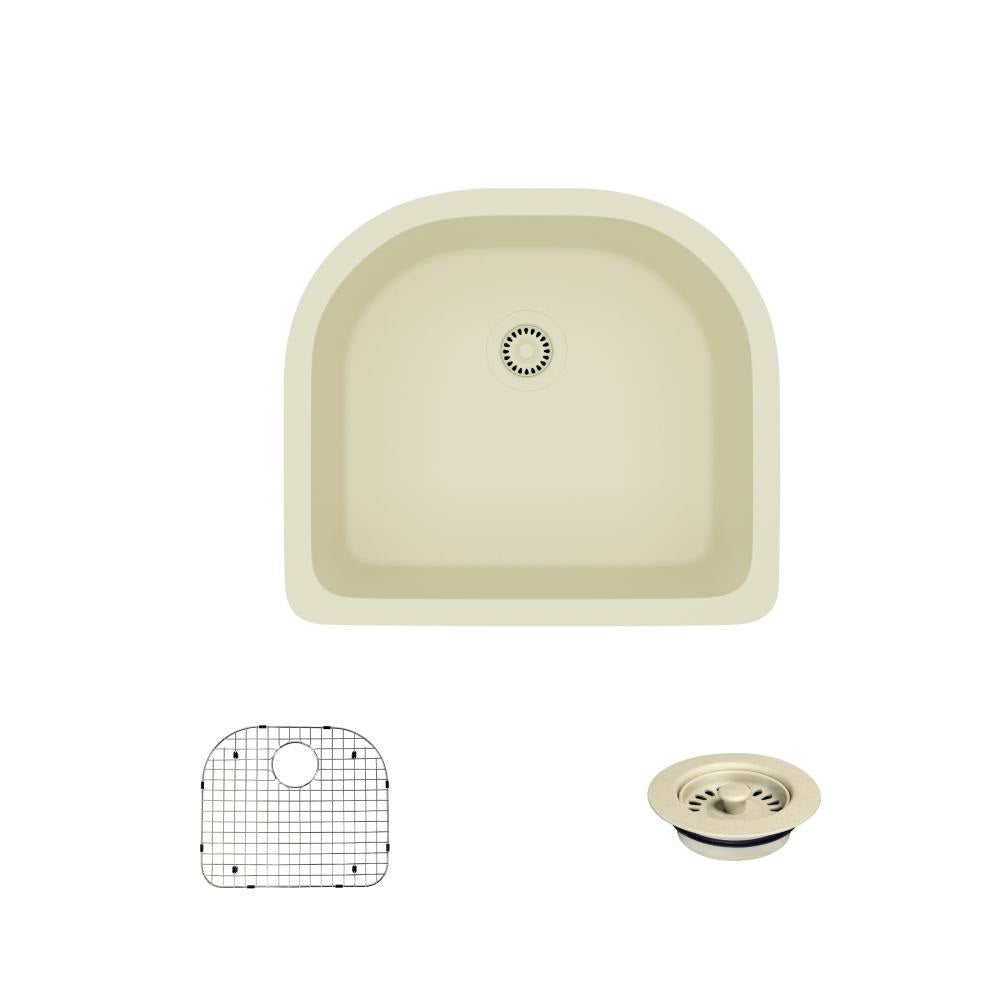 Rene 25" Composite Granite Kitchen Sink, Ecru, R3-1005-ECR-ST-CGF - The Sink Boutique