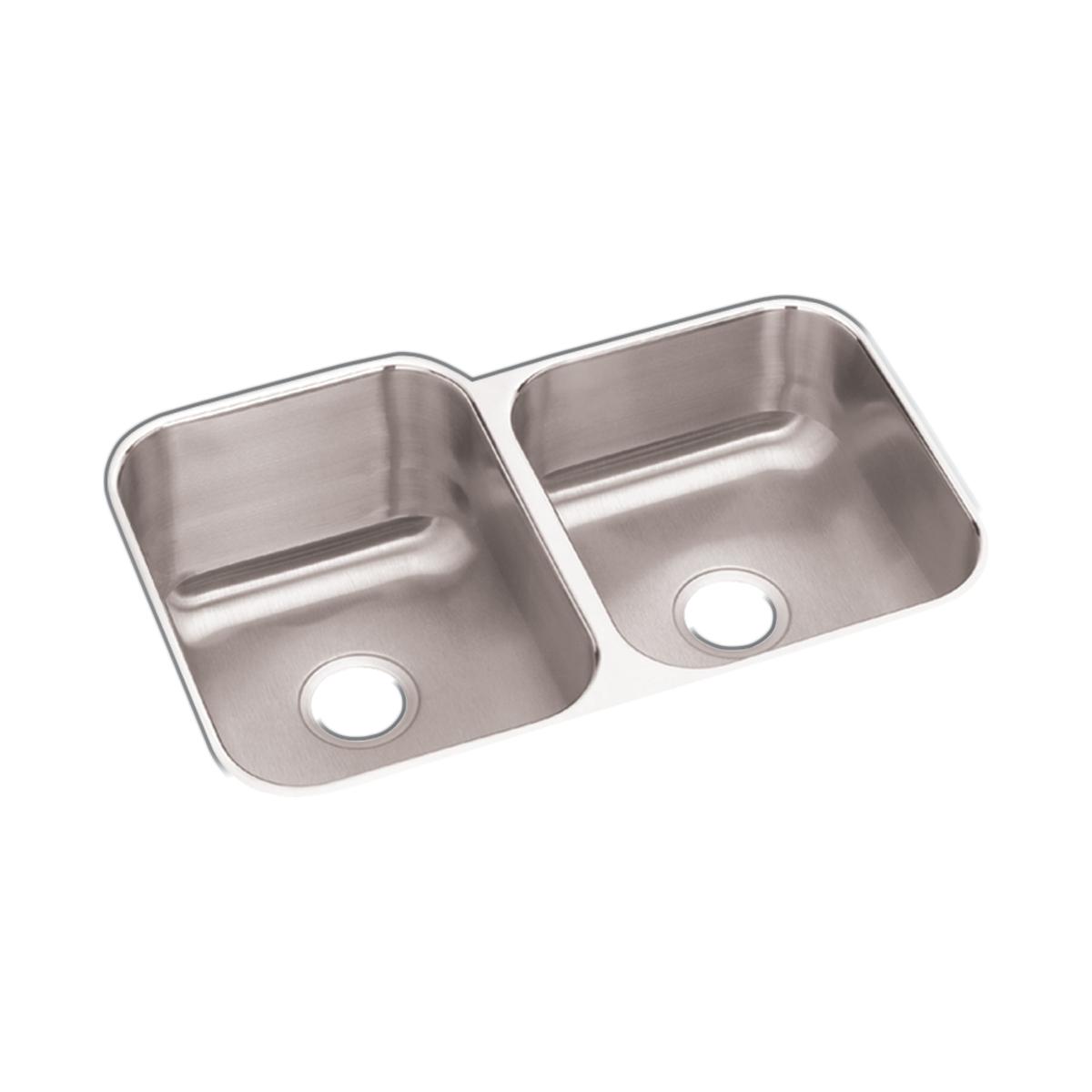 Elkay Dayton 32" Stainless Steel Kitchen Sink, 50/50 Double Bowl, Soft Satin, DCFU312010R - The Sink Boutique