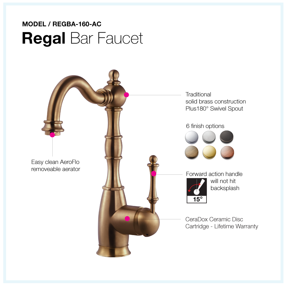 Houzer Regal Solid Brass Bar Faucet Antique Copper, REGBA-160-AC - The Sink Boutique