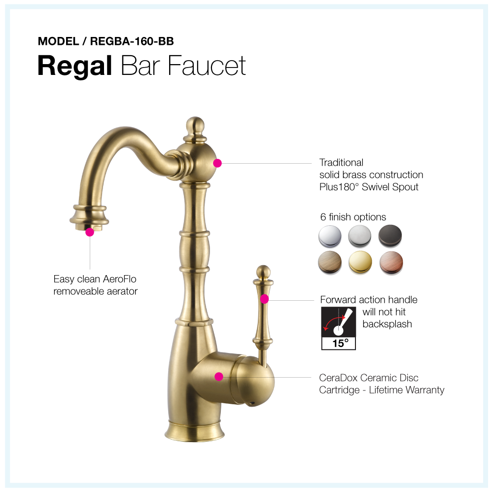 Houzer Regal Solid Brass Bar Faucet Brushed Brass, REGBA-160-BB - The Sink Boutique