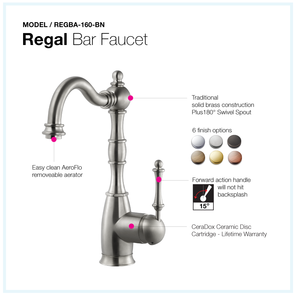 Houzer Regal Solid Brass Bar Faucet Brushed Nickel, REGBA-160-BN - The Sink Boutique