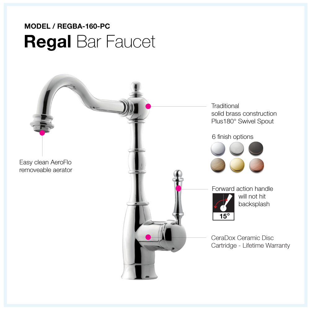 Houzer Regal Traditional Solid Brass Bar Faucet Polished Chrome, REGBA-160-PC - The Sink Boutique