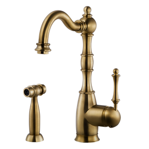 Alternate Image for Houzer Regal Solid Brass Kitchen Faucet with Sidespray Antique Brass, REGSS-181-AB