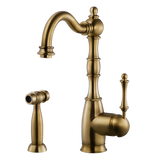 Houzer Regal Solid Brass Kitchen Faucet with Sidespray Antique Brass, REGSS-181-AB