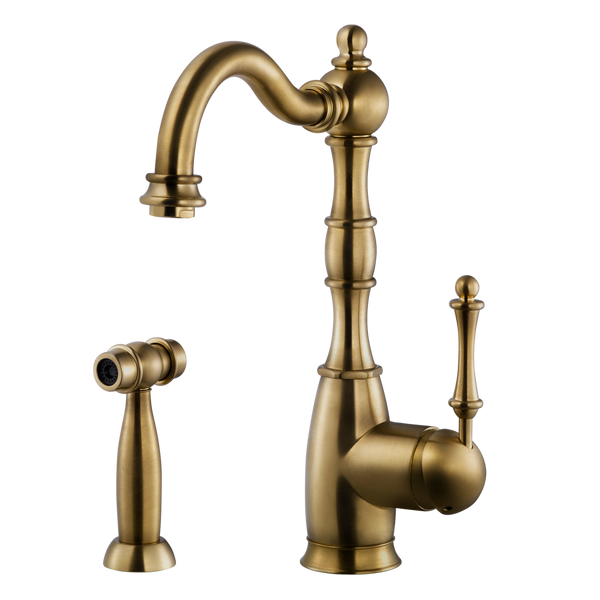 Houzer Regal Solid Brass Kitchen Faucet with Sidespray Antique Brass, REGSS-181-AB