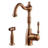 Houzer Regal Solid Brass Kitchen Faucet with Sidespray Antique Copper, REGSS-181-AC