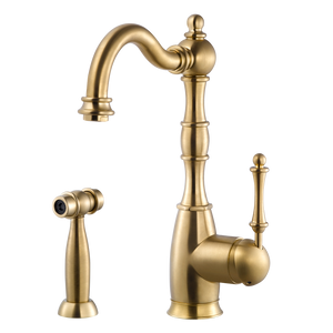 Alternate Image for Houzer Regal Solid Brass Kitchen Faucet with Sidespray Brushed Brass, REGSS-181-BB