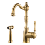 Houzer Regal Solid Brass Kitchen Faucet with Sidespray Brushed Brass, REGSS-181-BB