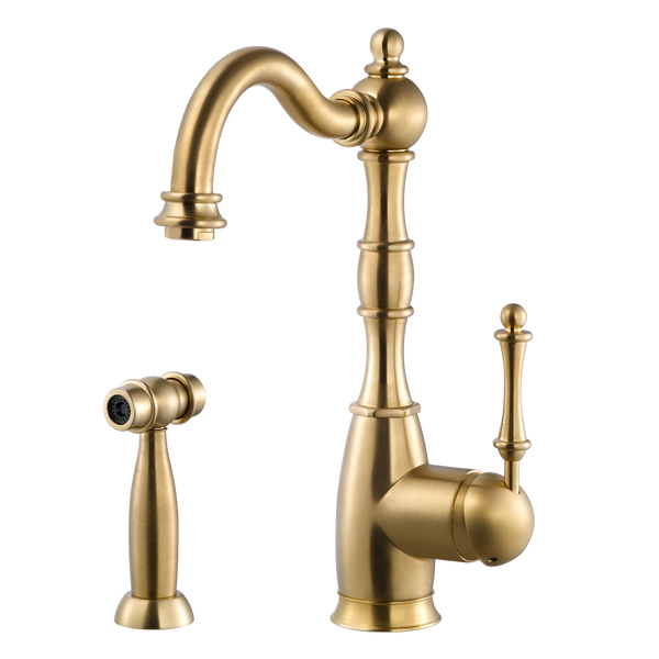Houzer Regal Solid Brass Kitchen Faucet with Sidespray Brushed Brass, REGSS-181-BB