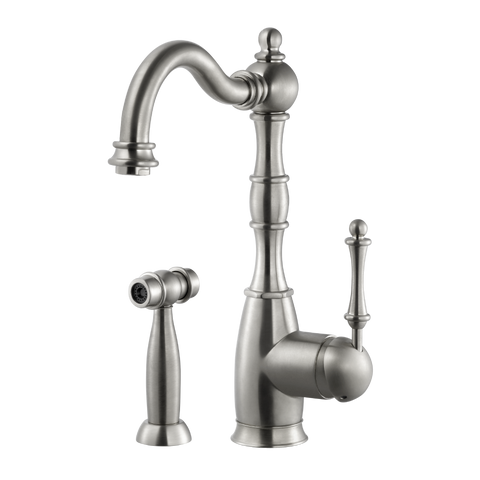 Houzer Regal Solid Brass Kitchen Faucet with Sidespray Brushed Nickel, REGSS-181-BN