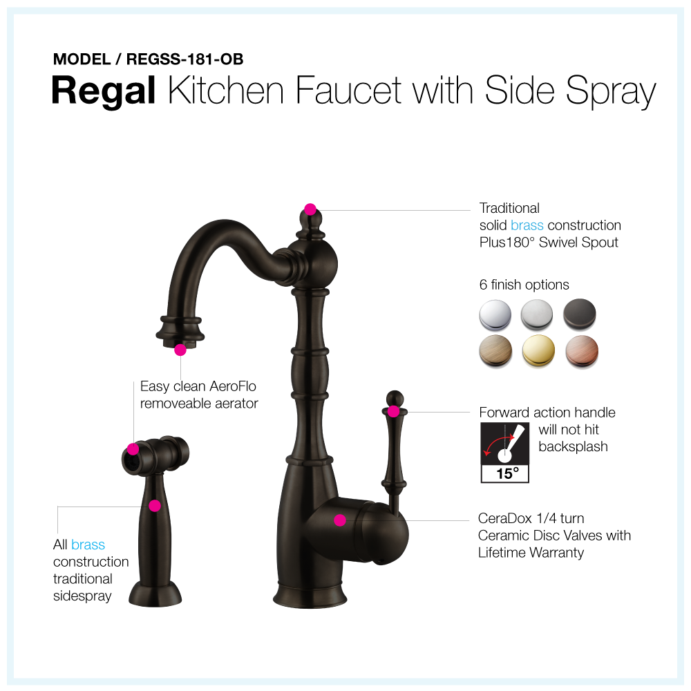 Houzer Regal Solid Brass Kitchen Faucet with Sidespray Oil Rubbed Bronze, REGSS-181-OB - The Sink Boutique