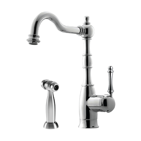 Houzer Regal Traditional Solid Brass Kitchen Faucet with Sidespray Polished Chrome, REGSS-181-PC