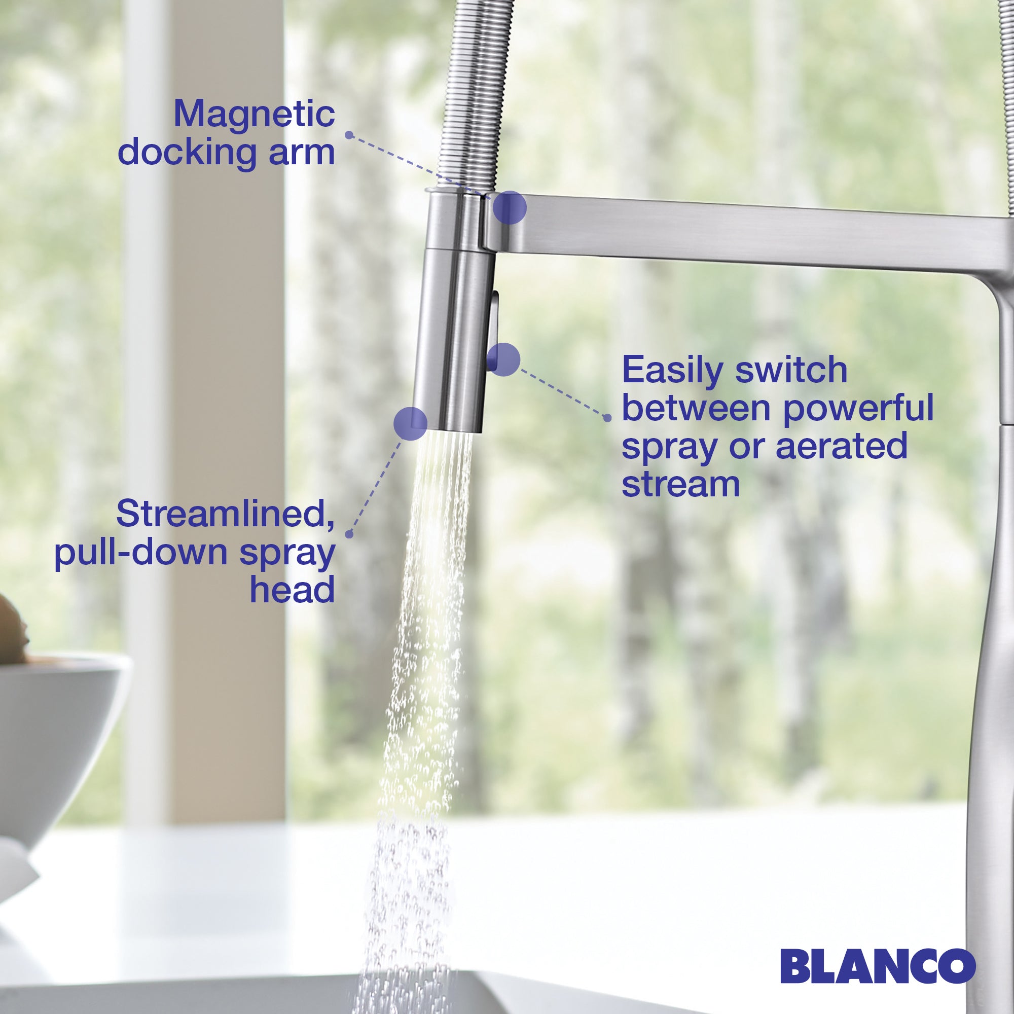 Blanco Rivana 1.5 GPM Brass Kitchen Faucet, Semi-Pro, Stainless, 442676