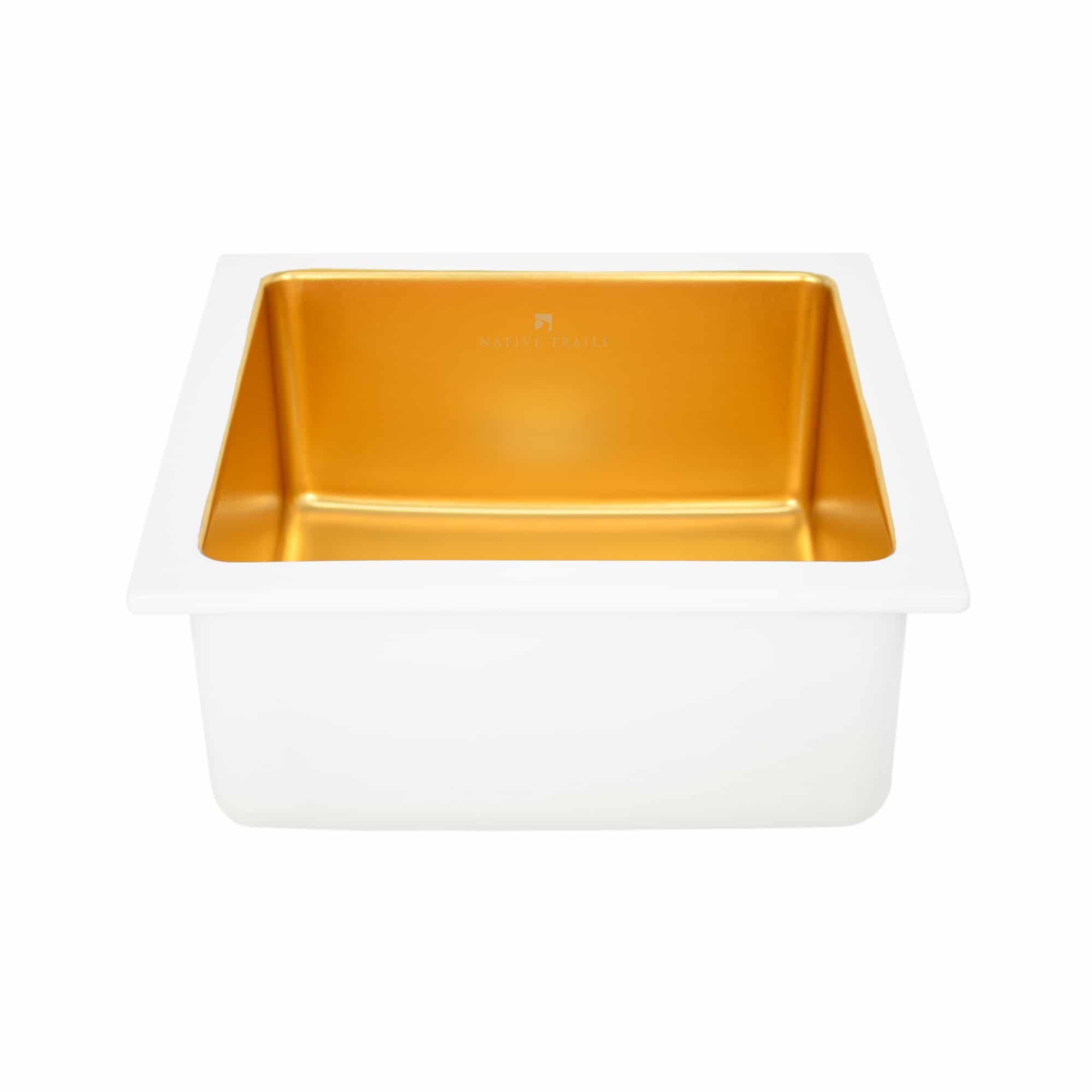 Native Trails Reveler 16" Square Fireclay Bar/Prep Sink, Matte Gold, PMB1515-G