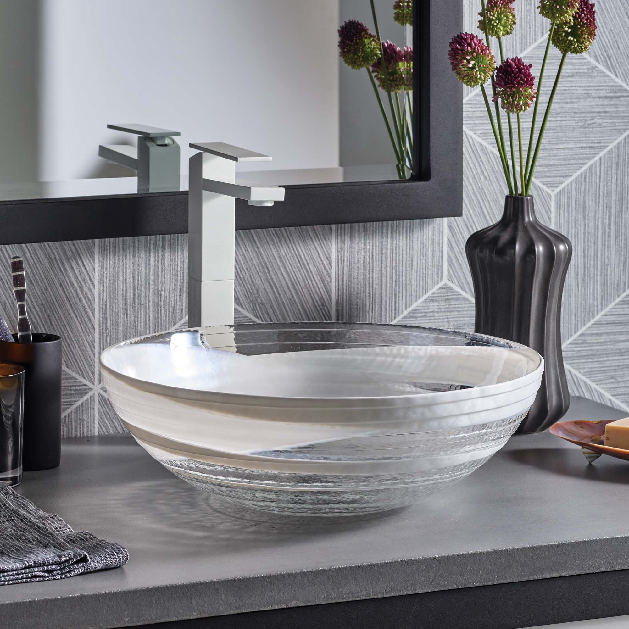 Native Trails Murano 16" Round Vessel Glass Bathroom Sink, Seaspray, MG1605-SY