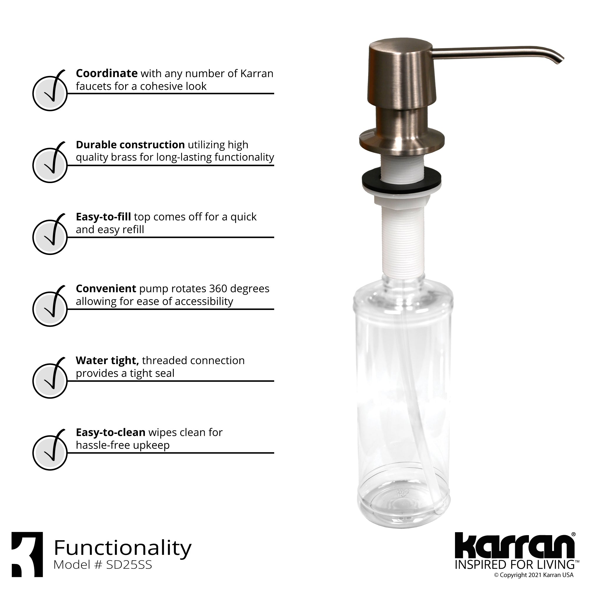 Karran SD25 Kitchen Soap/Lotion Dispenser in Stainless Steel, SD25SS