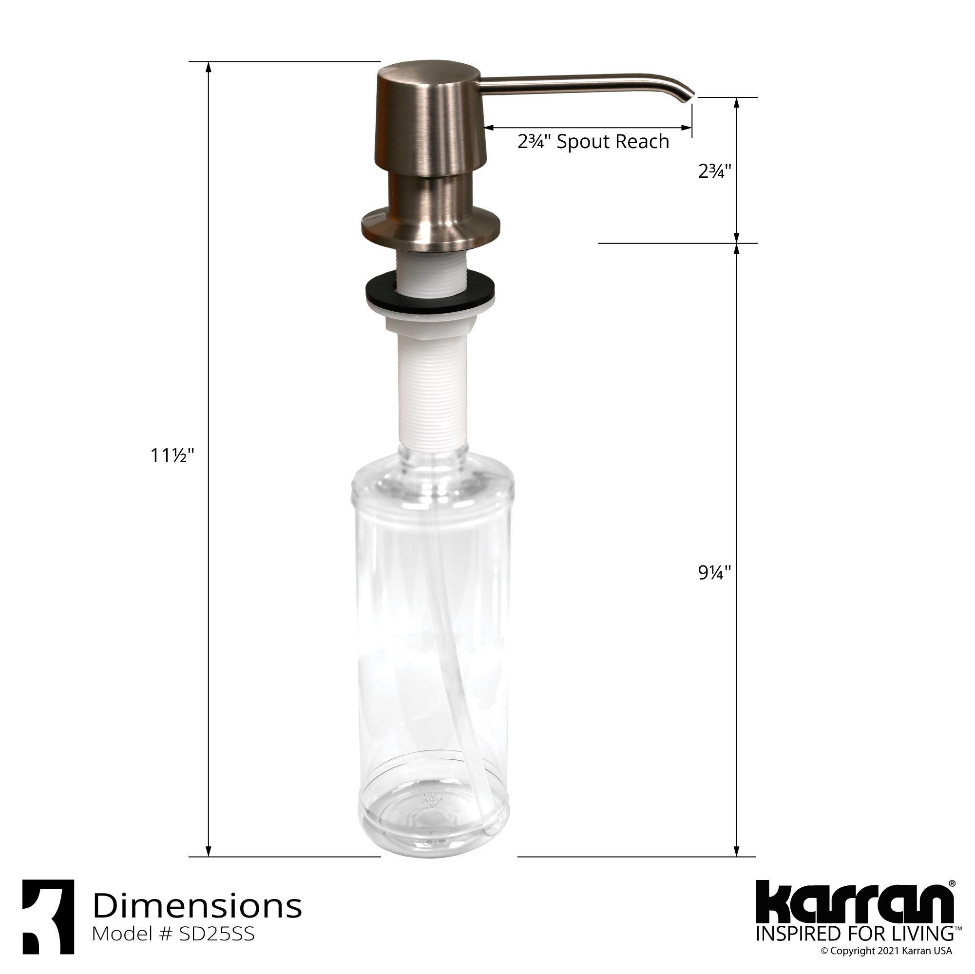 Karran SD25 Kitchen Soap/Lotion Dispenser in Stainless Steel, SD25SS