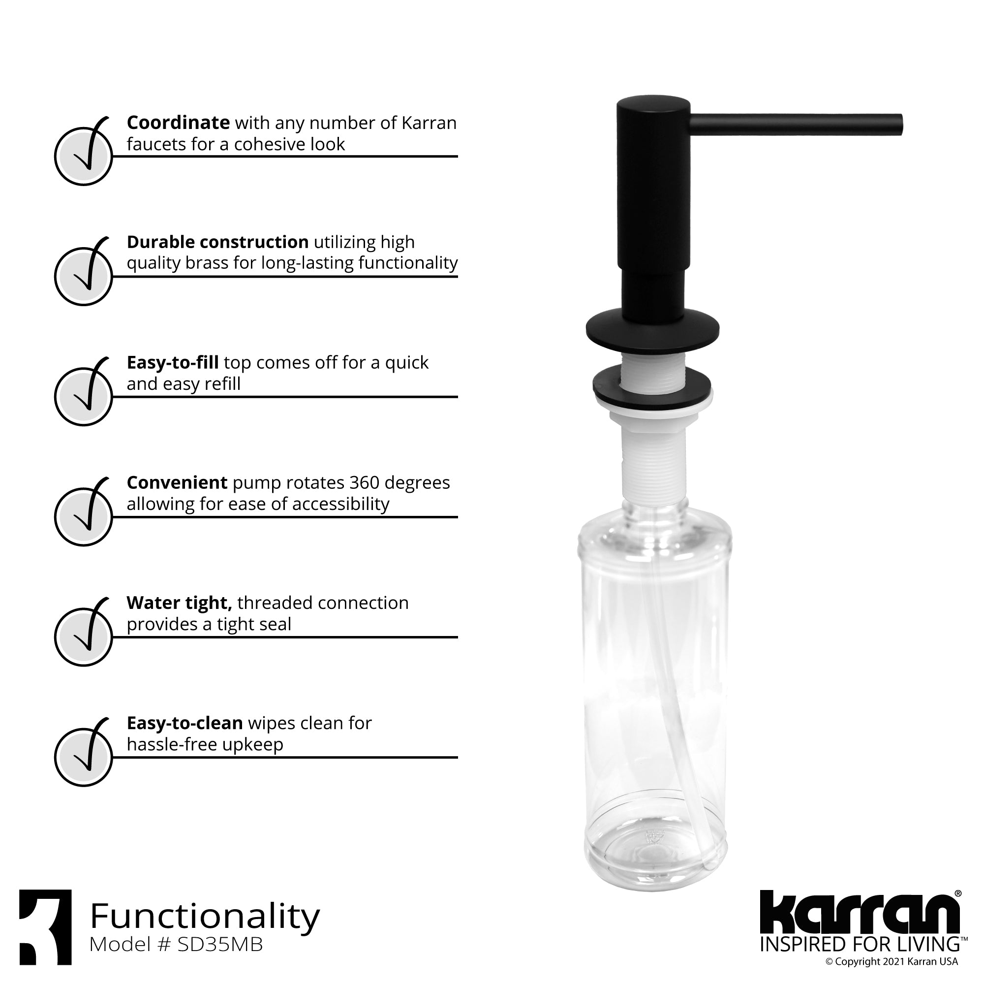 Karran SD35 Kitchen Soap/Lotion Dispenser in Matte Black, SD35MB