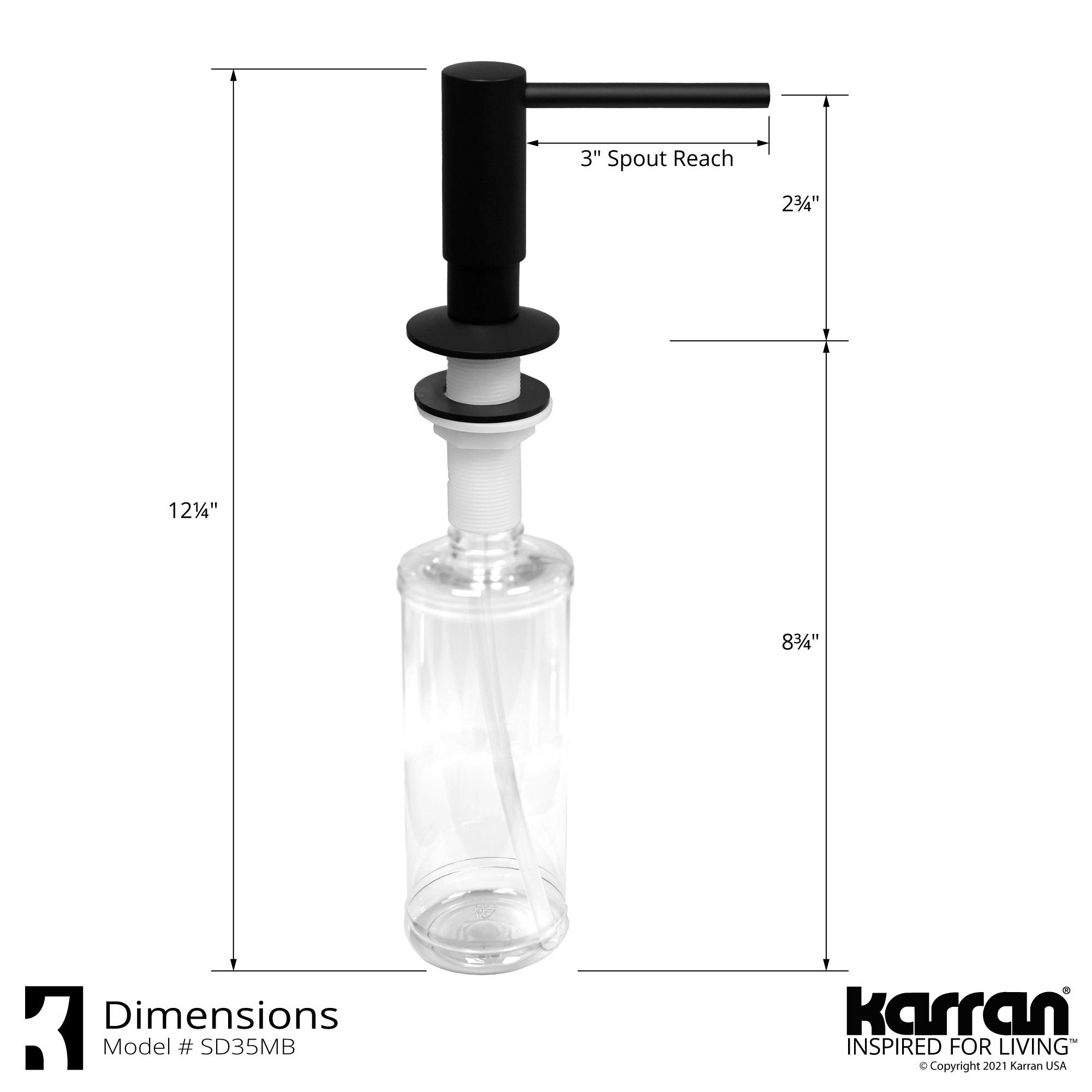 Karran SD35 Kitchen Soap/Lotion Dispenser in Matte Black, SD35MB