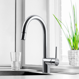 Houzer Sentinel Pull Down Kitchen Faucet Hot Water Safety Brushed Nickel, SENPD-466-BN - The Sink Boutique