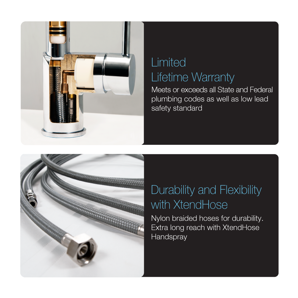 Houzer Sentinel Pull Down Kitchen Faucet Hot Water Safety Brushed Nickel, SENPD-466-BN - The Sink Boutique