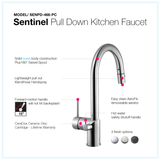 Houzer Sentinel Pull Down Kitchen Faucet with Hot Water Safety Switch Polished Chrome, SENPD-466-PC - The Sink Boutique