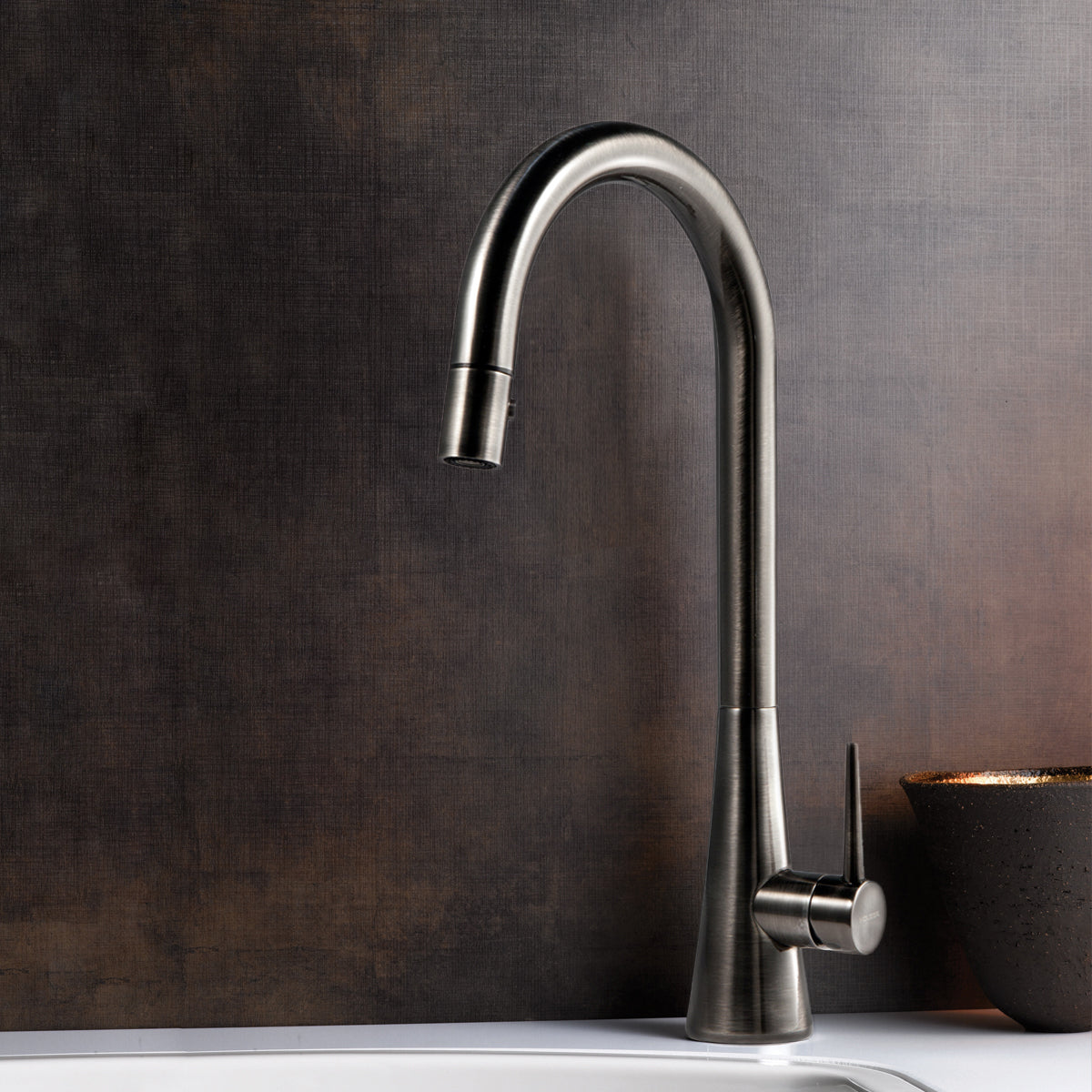 Houzer Soma 1.75 GPM Lever Brass Kitchen Faucet, Pull Down, Pewter, SOMPD-669-PW