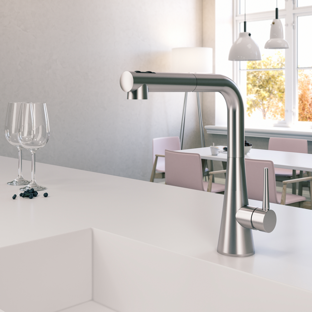 Houzer Soma Pull Out Kitchen Faucet Brushed Nickel, SOMPO-665-BN - The Sink Boutique