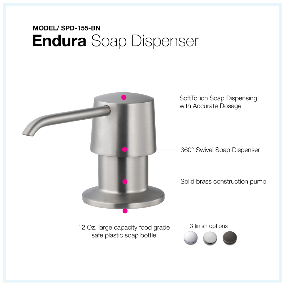 Houzer Endura Soap Dispenser Brushed Nickel, SPD-155-BN - The Sink Boutique