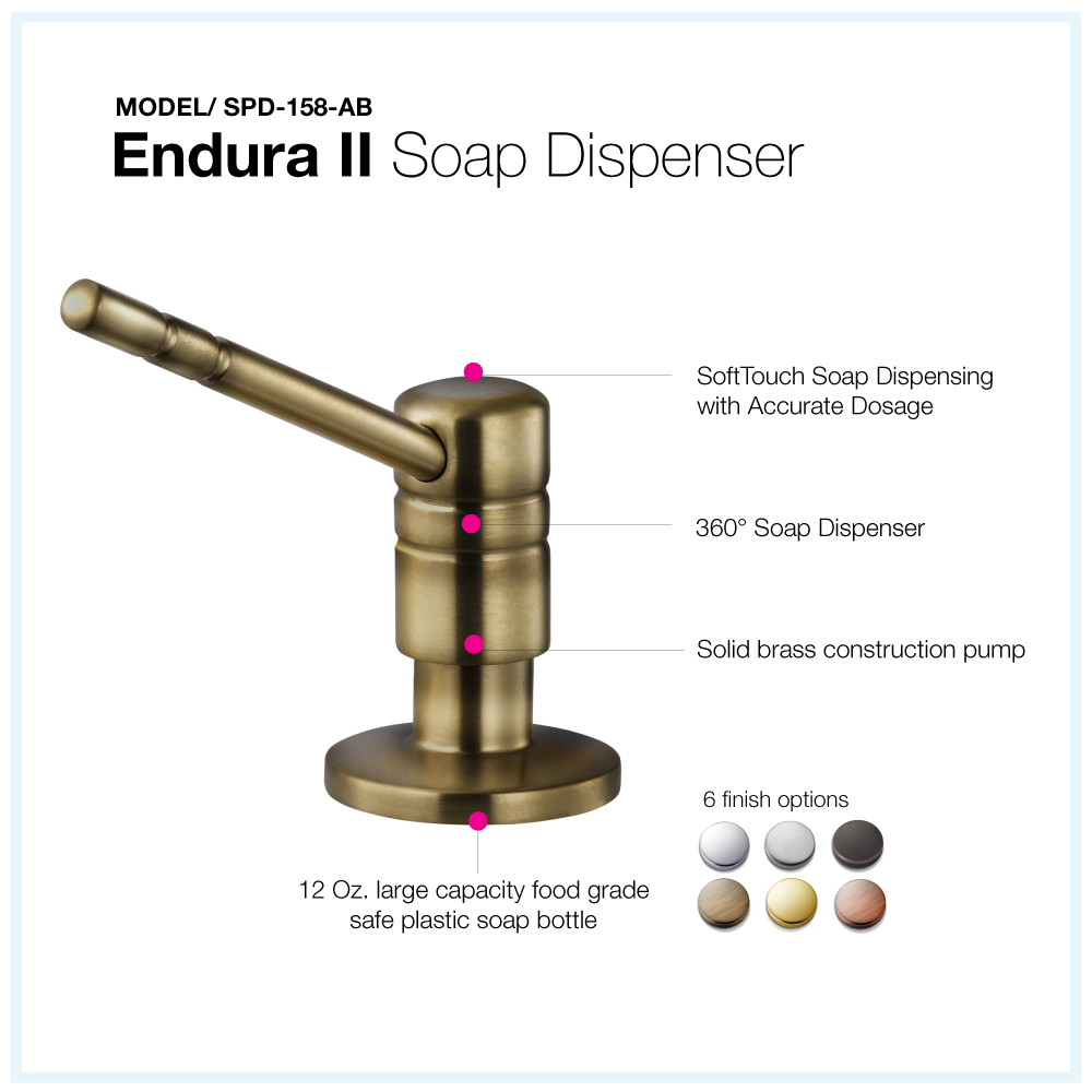 Houzer Endura II Soap Dispenser Antique Brass, SPD-158-AB - The Sink Boutique