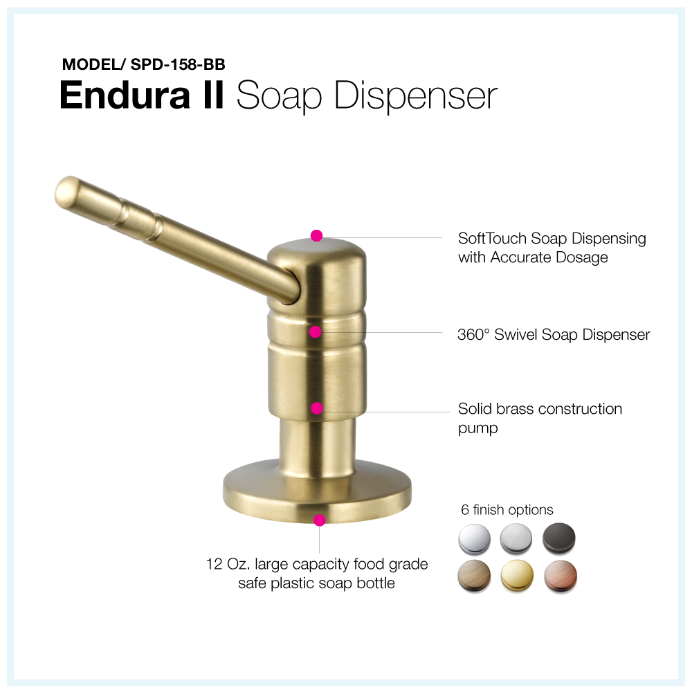 Houzer Endura II Soap Dispenser Brushed Brass, SPD-158-BB - The Sink Boutique