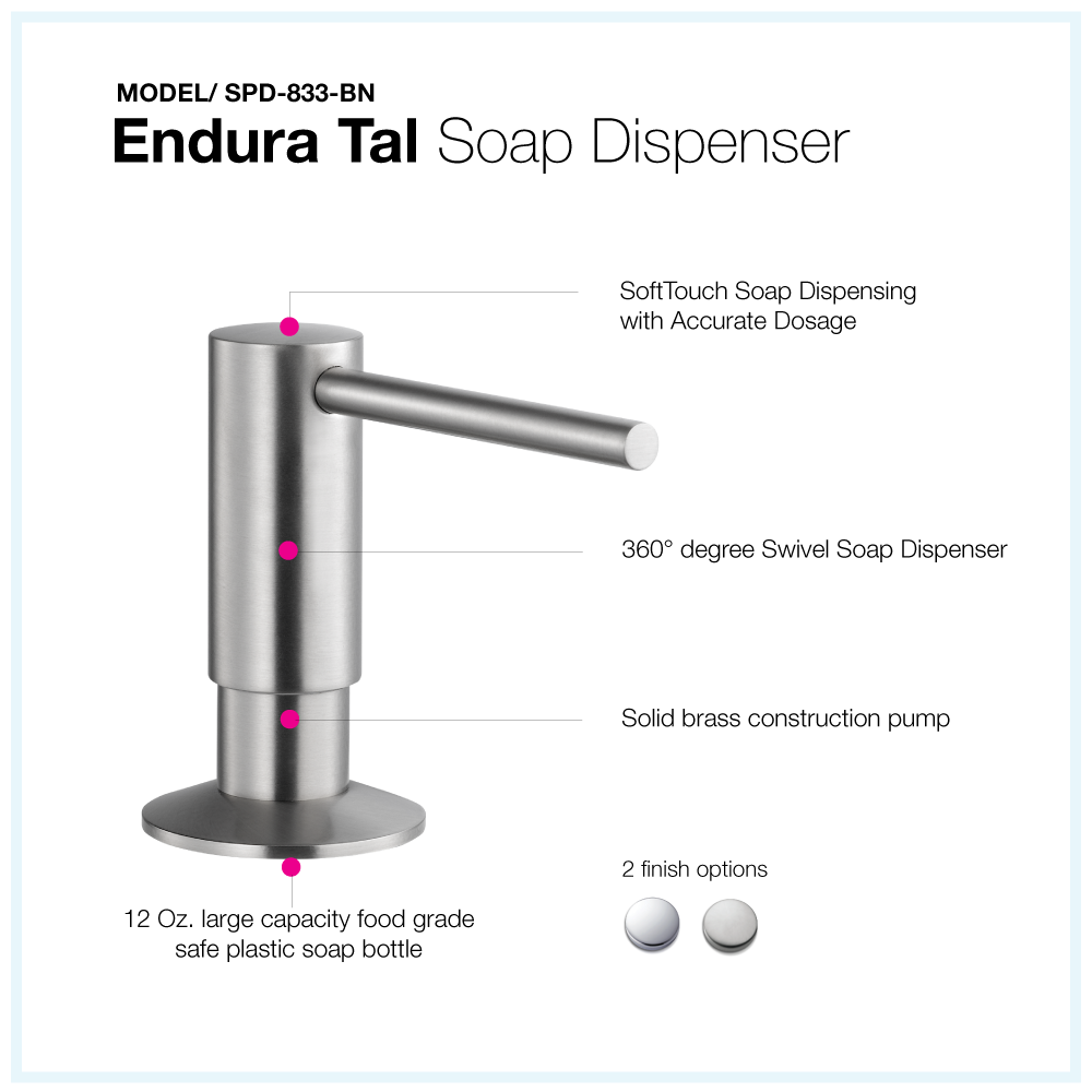 Houzer Endura Tal Soap Dispenser Brushed Nickel, SPD-833-BN - The Sink Boutique