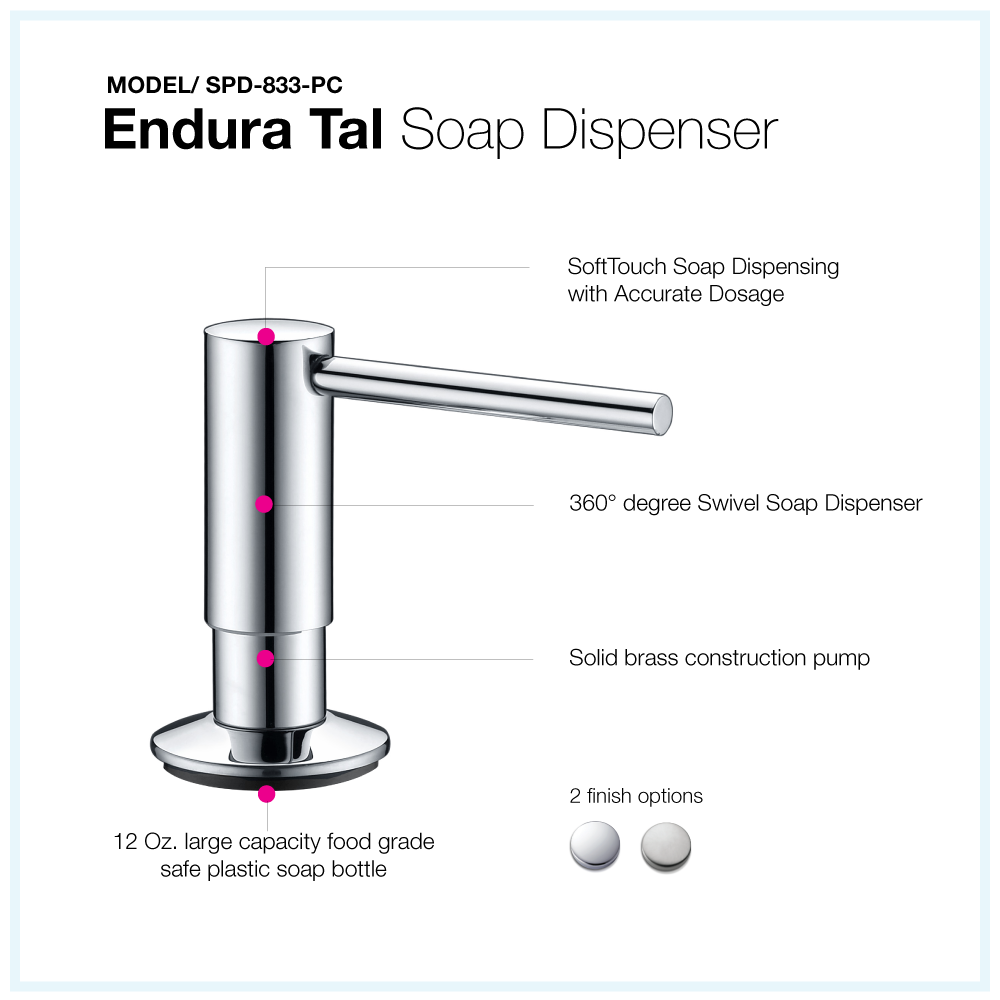 Houzer Endura Tal Soap Dispenser Polished Chrome, SPD-833-PC - The Sink Boutique