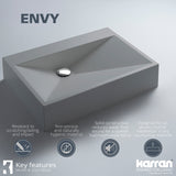Karran Sternhagen Envy 24.25" x 17.5" Rectangular Vessel Quartz Composite ADA Bathroom Sink, Grey, SQS100GR
