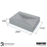Karran Sternhagen Envy 24.25" x 17.5" Rectangular Vessel Quartz Composite ADA Bathroom Sink, Grey, SQS100GR