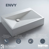 Karran Sternhagen Envy 24.25" x 17.5" Rectangular Vessel Quartz Composite ADA Bathroom Sink, White, SQS100WH