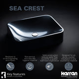 Karran Sternhagen Sea Crest 21.5" x 16.375" Rectangular Vessel Quartz Composite ADA Bathroom Sink, Black, SQS200BL