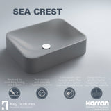Karran Sternhagen Sea Crest 21.5" x 16.375" Rectangular Vessel Quartz Composite ADA Bathroom Sink, Grey, SQS200GR