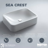 Karran Sternhagen Sea Crest 21.5" x 16.375" Rectangular Vessel Quartz Composite ADA Bathroom Sink, White, SQS200WH