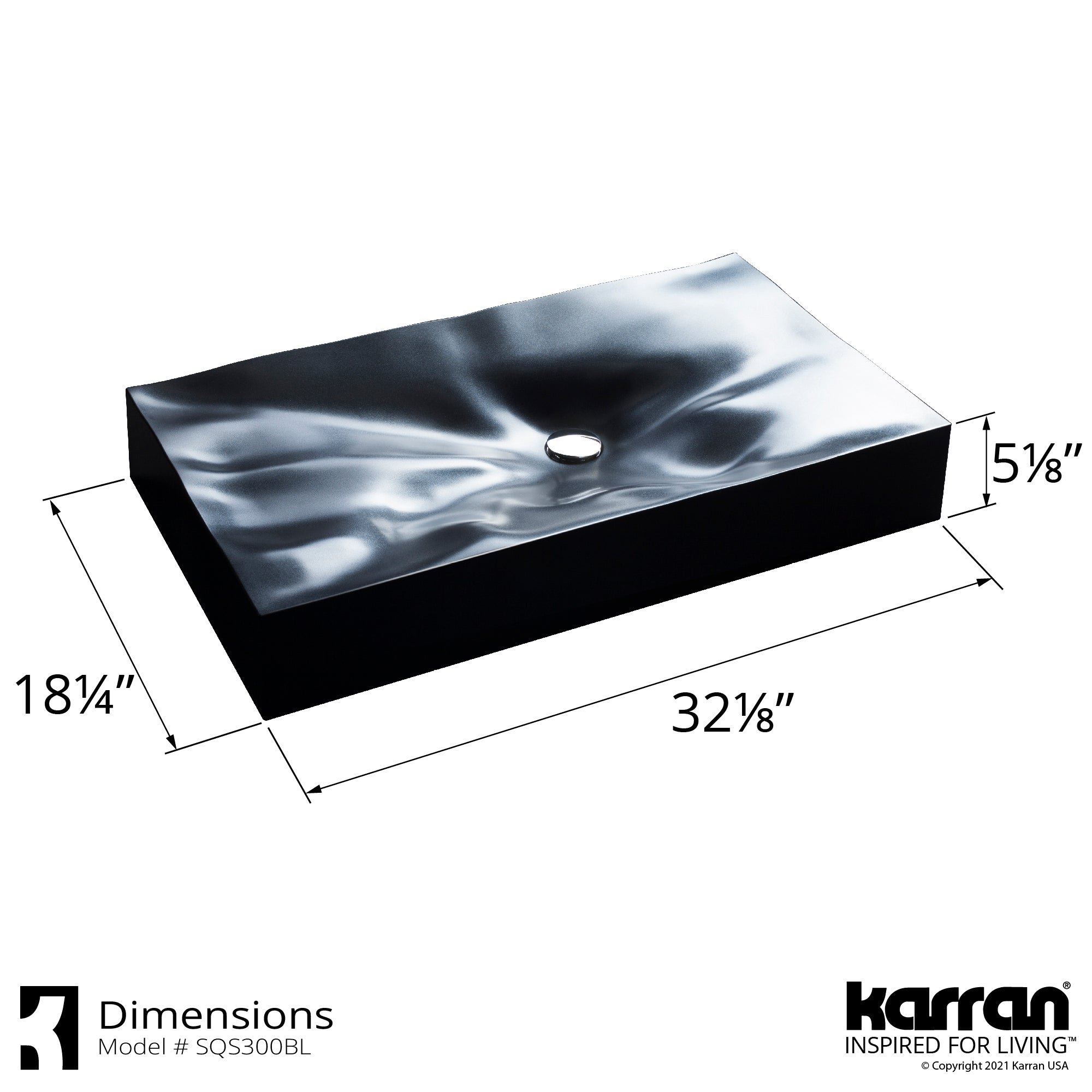 Karran Sternhagen Mirage 32.125" x 18.25" Rectangular Vessel Quartz Composite ADA Bathroom Sink, Black, SQS300BL