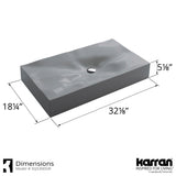 Karran Sternhagen Mirage 32.125" x 18.25" Rectangular Vessel Quartz Composite ADA Bathroom Sink, Grey, SQS300GR