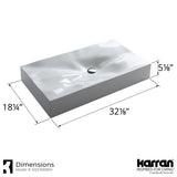 Karran Sternhagen Mirage 32.125" x 18.25" Rectangular Vessel Quartz Composite ADA Bathroom Sink, White, SQS300WH