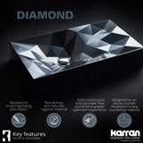 Karran Sternhagen Diamond 28.125" x 16.375" Rectangular Vessel Quartz Composite ADA Bathroom Sink, Black, SQS400BL