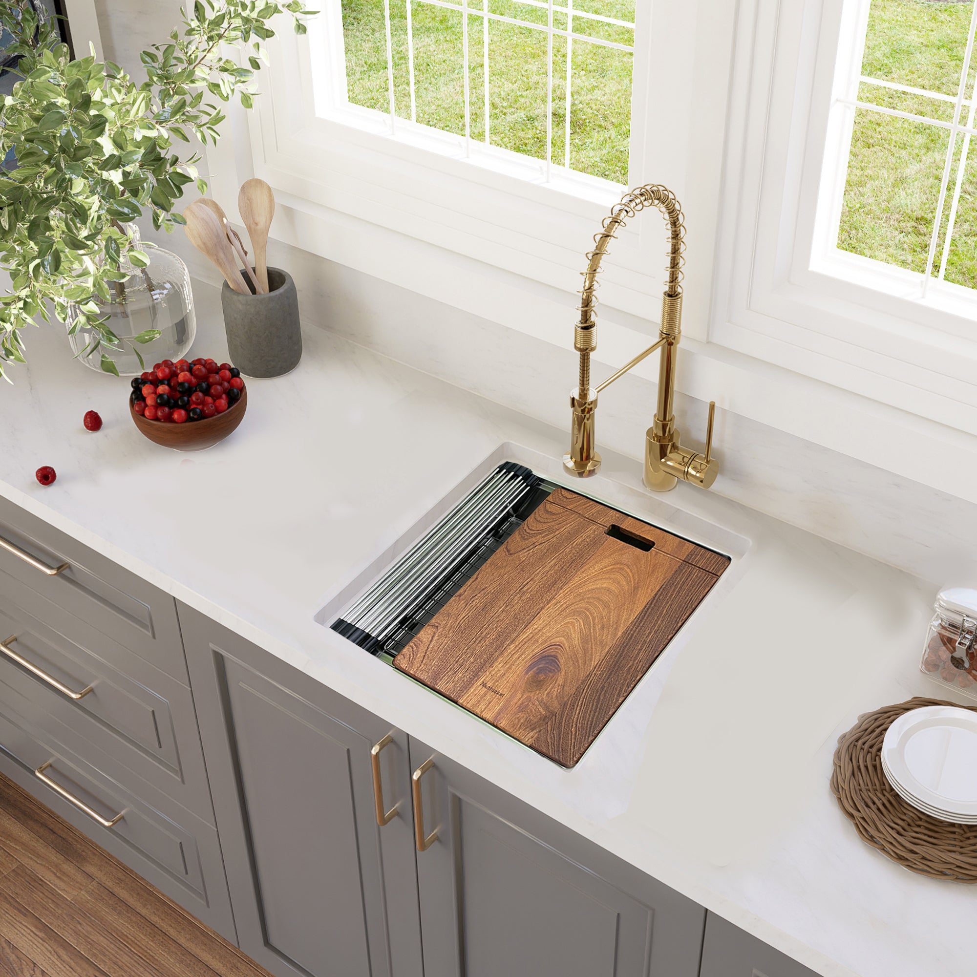 Nantucket Sinks Pro Series 19" Square 304 Stainless Steel Bar/Kitchen Sink with Accessories, 16 Gauge, SR-PS-1919-16