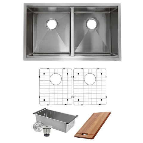 Nantucket Sinks Pro Series 32" Stainless Steel Workstation Kitchen Sink, 16 Gauge, 50/50 Double Bowl, SR-PS-3219-DE-16