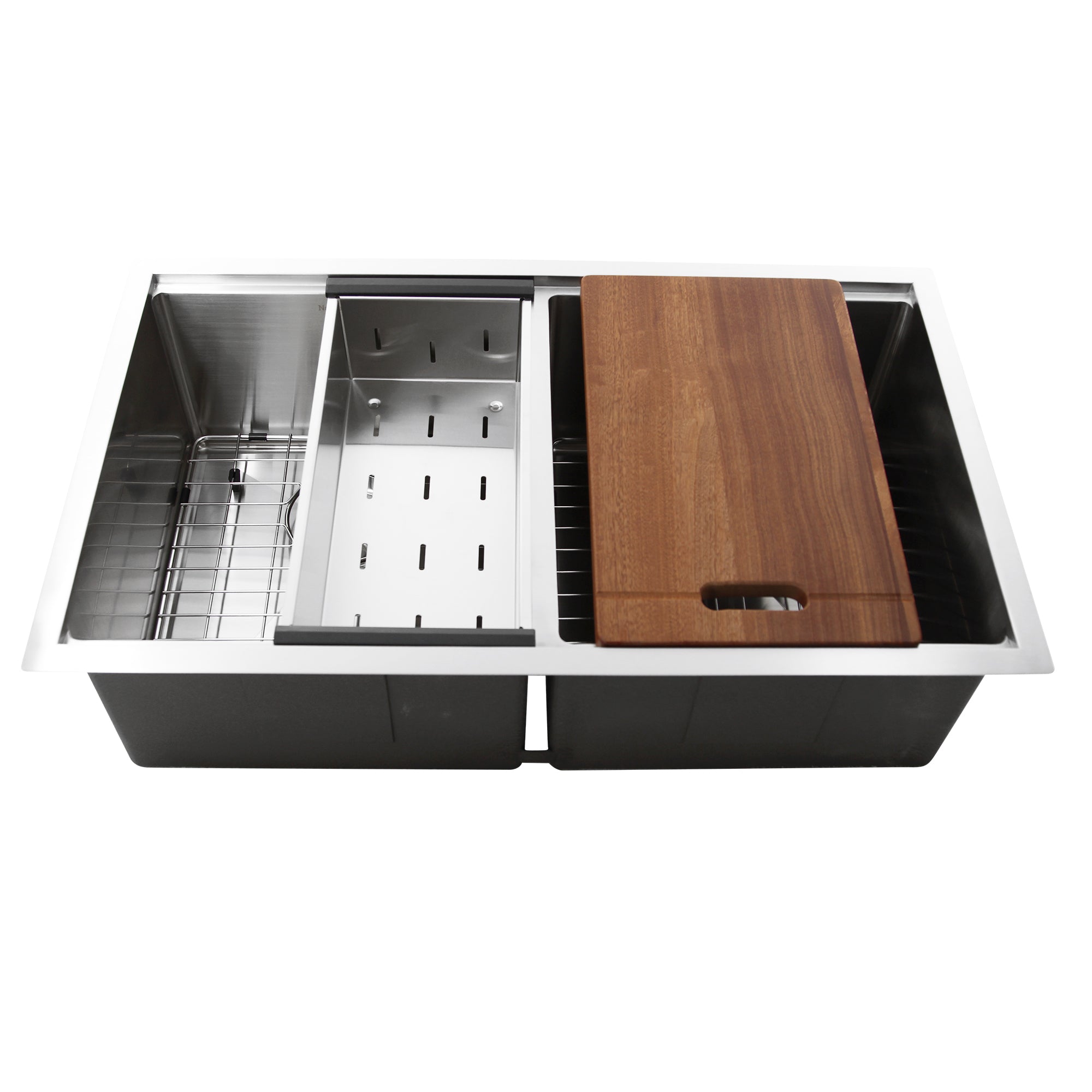 Nantucket Sinks Pro Series 32" Stainless Steel Workstation Kitchen Sink, 16 Gauge, 50/50 Double Bowl, SR-PS-3219-DE-16