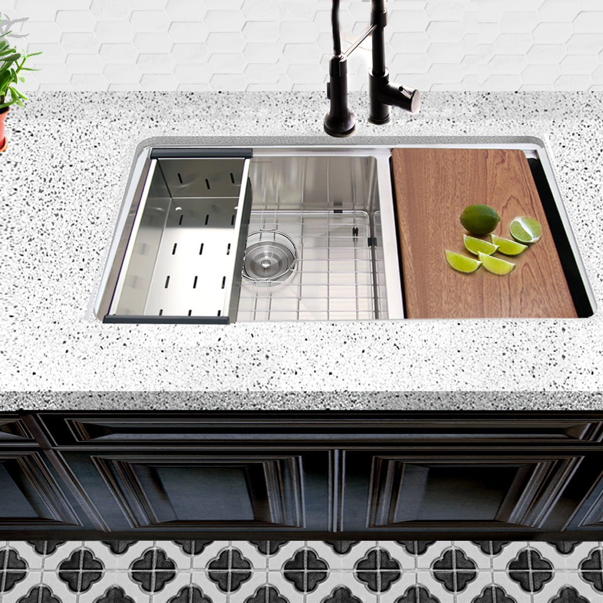 Nantucket Sinks Pro Series 32" Stainless Steel Workstation Kitchen Sink, 16 Gauge, 60/40 Double Bowl, SR-PS-3219-OS-16