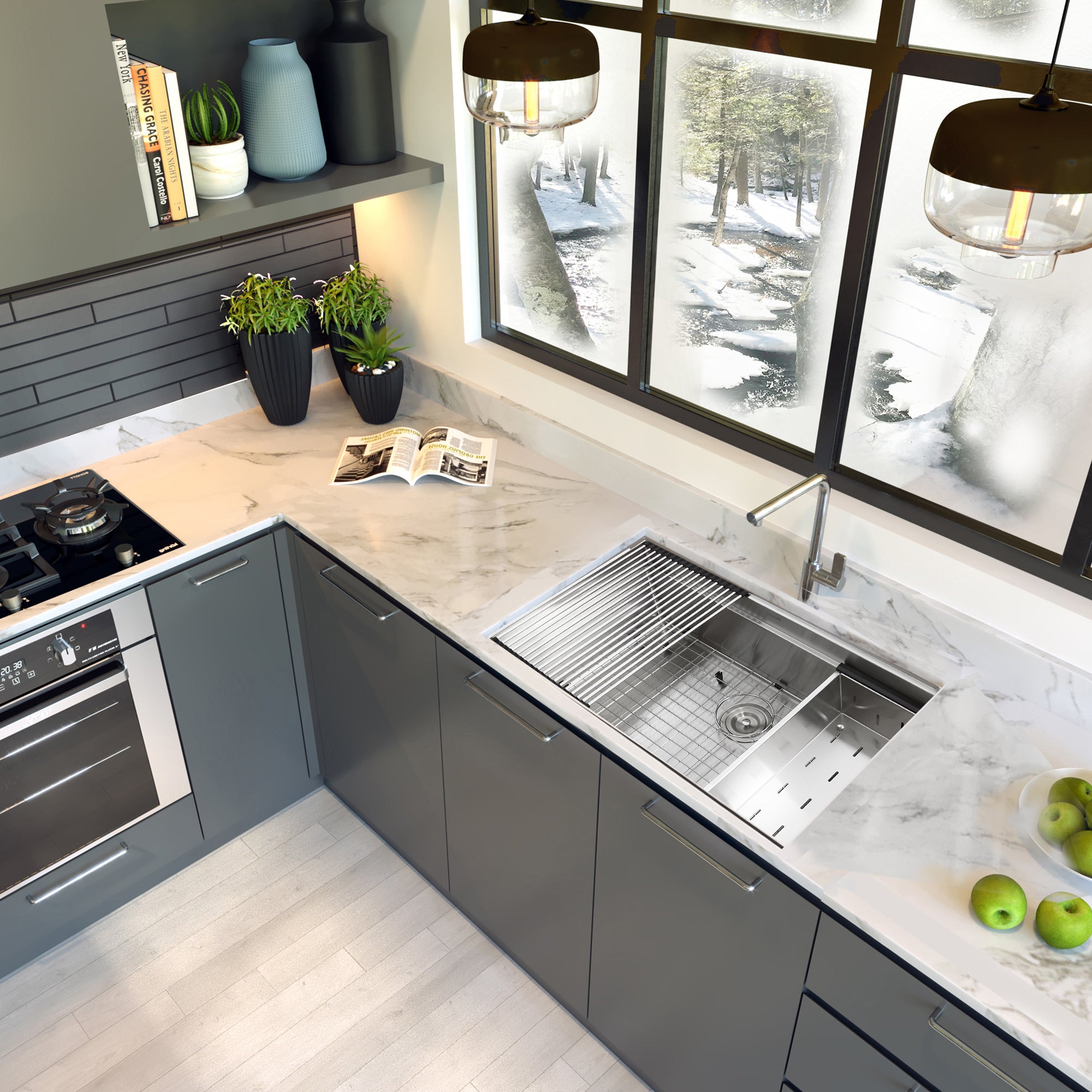 Nantucket Sinks Pro Series 36" Undermount 304 Stainless Steel Kitchen Sink with Accessories, SR-PS-3620-16